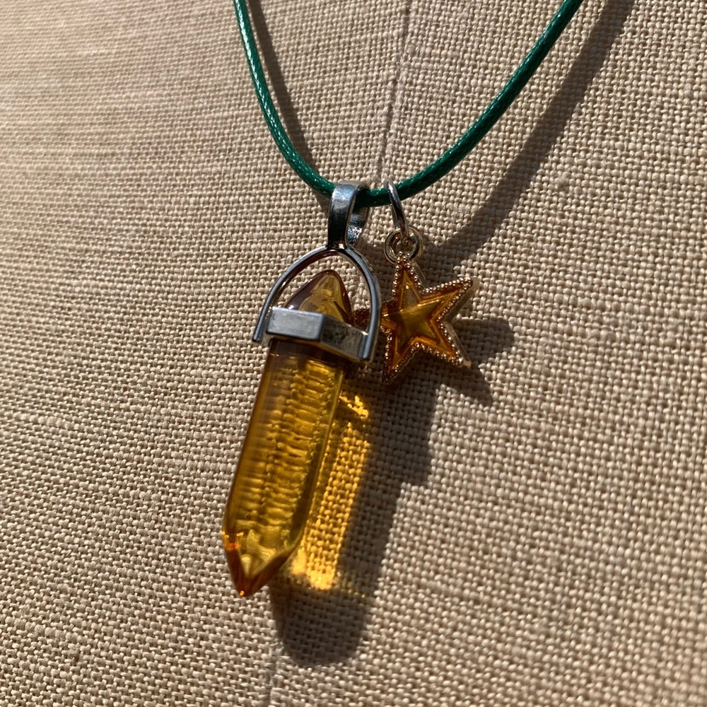 Handmade Honey Amber Resin Crystal Amulet Necklace & Enamel Star Charm - Picture 7 of 10